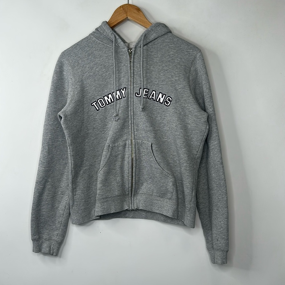 Tommy Jeans Zip Up Hoodie Youth Size L Grey Embroidered